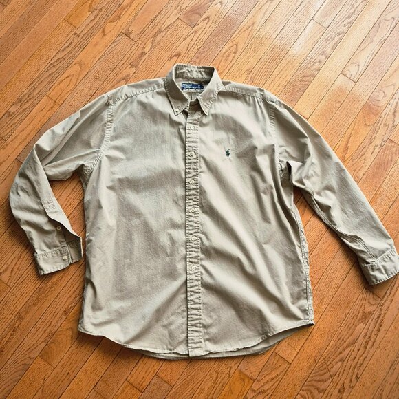 Polo Ralph Lauren Cotton Button Up Green Horse Logo Made in Canada XL - Picture 1 of 11